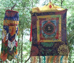 brocade hangings for Tibetan Buddhist shrine w/ unusual small tangka 