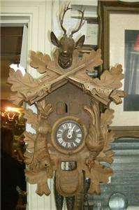 Large REGULA carved wood musical cuckoo clock deer head 3 weight 