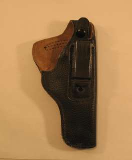 Vintage LEATHER Gun Clip & Belt PISTOL HOLSTER Black Open or Conceal 