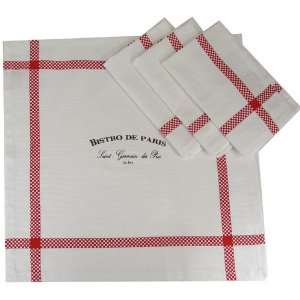    Set of 4 Unbleached Red White Bistro Napkins