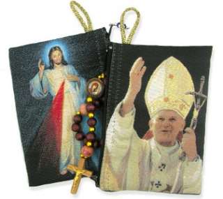Pope John Paul Devine Mercy Tapestry Rosary Pouch Cloth  