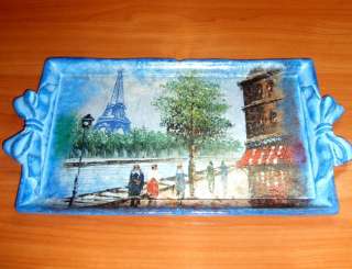 Paris Beautiful Wooden Decorative Tray made in Decoupage technic 