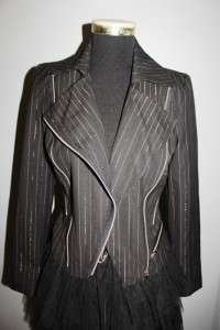 BEBE Pinstripe Gorgeous Stylish design Slim fit zip up Biker jacket 