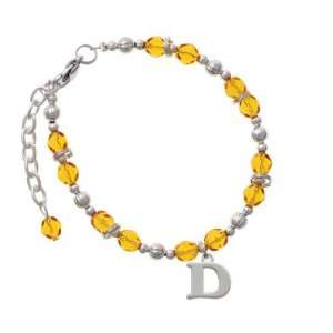  Large Silver Initial   D Yellow Czech Glass Beaded Charm 