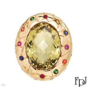 FPJ 14K Yellow Gold 13.82 CTW Quartz and 0.22 CTW Ruby Ladies Pendant 