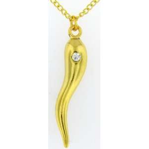    14k Yellow Gold Plated Italian Horn Cz Charm 24 Chain Jewelry