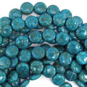   blue gold pyrite turquoise coin beads 16 strand