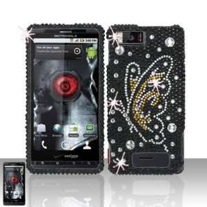  Black with Silver and Yellow Butterfly Motorola Droid X 