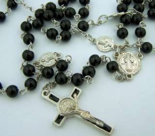 Saint St Benedict Black Rosary Beads Prayer Box Case  