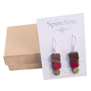  Artisan Red Czech Picasso Earrings, Solid Sterling Silver 