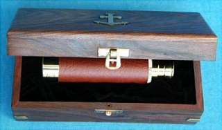Brass Spyglass w/Leather Telescopes in Wooden Box  