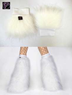 FLUFFY FURRY LEGWARMERS RAVE BOOTS SET FLUFFIES WHITE FLUFFYS BOOT 