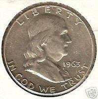 1963 Franklin 90% Silver Coin   AU   Best Investment  