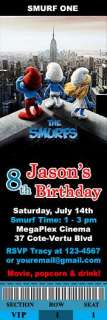 Smurfs Movie Birthday Party Ticket Invitations  