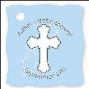  Blue & Brown Cross   20 Personalized Baby Shower Die Cut Card Stock