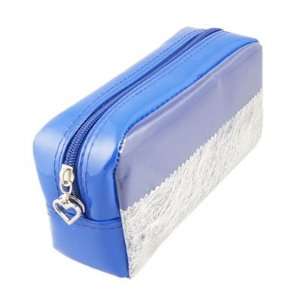   Heart End Zipper Nylon Lining Cosmetic Lipstick Bag Pouch Blue Beauty