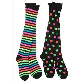 Neon Rainbow Dots and Stripe Over the Knee Mix & Match Socks [Apparel]