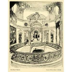  1920 Wood Engraving Alfred Brennan Art Stairway Chantilly 