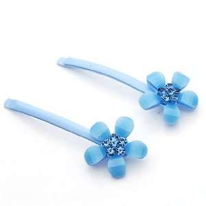 Blue Flowers Pattern Resin Rhinestone Hair Bobby Pins /Sticks /Clips 