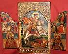 vintage hand painted tempera tryptich saint george orthodox icon 