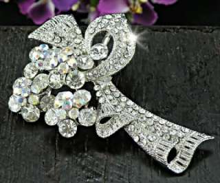 Bridal Flower Bouquet with Clear Swarovski Crystals 18KGP Brooch Pin 