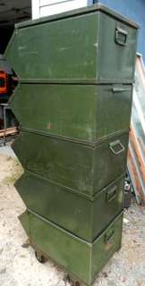 Great Large All Steel Stacking Bins   Army Green   Cast Iron Wheels 