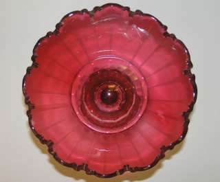Antique Cranberry Red Glass Tazza Footed Fruit Bowl  
