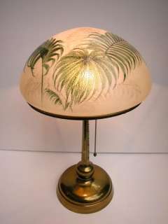 American Signed Handel Lamp with Painted Fern Shade   Mushroom Shape c 