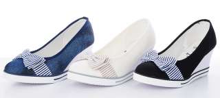 Womens Ribbon Denim Sneakers Wedge Heel Shoes US 5~8  