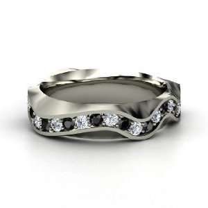  Wave Band, Sterling Silver Ring with Diamond & Black 