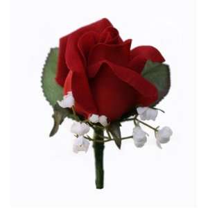  Red Silk Rose Boutonniere 