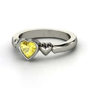 My Heart Beats for You Ring, Heart Yellow Sapphire Sterling Silver 