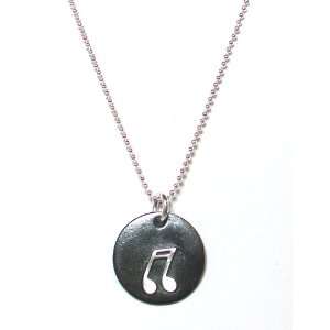   Round Musical Note Pendant in Black Patina Finish on Sterling Silver