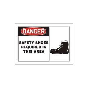 DANGER Labels SAFETY SHOES REQUIRED IN THIS AREA (W/GRAPHIC) Adhesive 