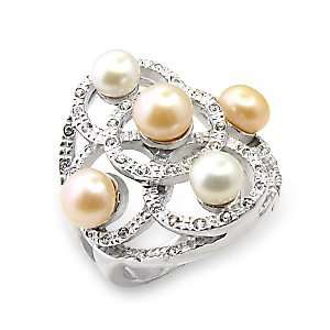 Womens Young Line Multicolor Genuine Nature Stone Pearl Ring, Size 5 