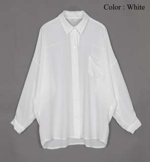   Dolman Sleeve Semi sheer Chiffon Button Down Shirt Blouse M   L  