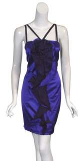 MARC BOUWER GLAMIT Blueberry Satin Ruffle Dress 10 NEW  
