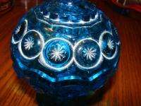 Vintage Colonial Aqua Blue Dot star glass candy jar wow