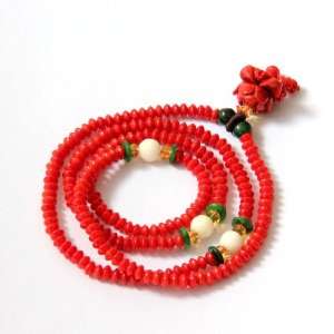   Red Coral Beads Tibetan Buddhist Prayer Japa Mala Necklace Wrist Mala