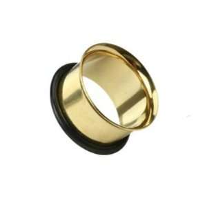 Pair (2) Gold Plated Single Flare Ear Plugs Tunnels w/O 