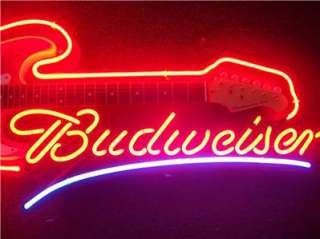 Budweiser Guitar Neon Beer Sign   Real Deal Awesome Rare Sign Highly 