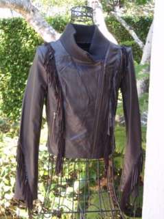 BEBE coat leather BOM jacket brown fringes  
