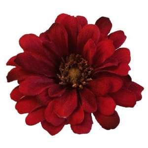  Zinnia Artificial Flower Pin Brooch, Dark Red Beauty