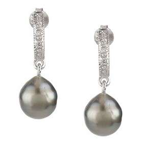 Sterling Silver 8mm Tahitian Cultured Pearl & Diamond Accent Earrings 