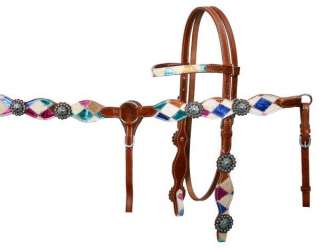 Showman Browband Headstall Breast Collar Set Colored Metallic 