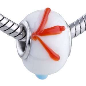 Murano Glass Bead White With Red Bar Charm Bead Fit Pandora Bead Charm 