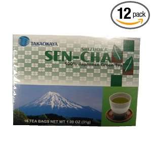 Takaokaya Tea, Sencha Green Tea, 16 Count Tea Bags (Pack of 12)