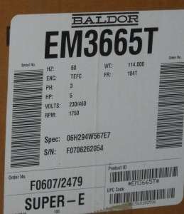 BALDOR EM3665T 5 HP Frame 184T INTEGRAL HORSEPOWER AC INDUCTION MOTOR 