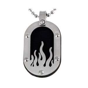   Jewelers Mens Two Tone Stainless Steel Flame Dog Tag Pendant pendants