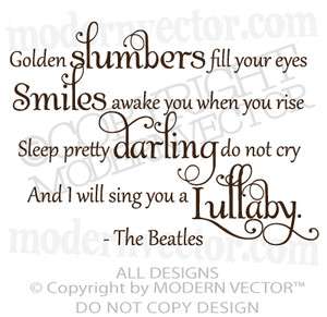 The Beatles Quote Vinyl Wall Decal Lettering GOLDEN SLUMBERS Nursery 